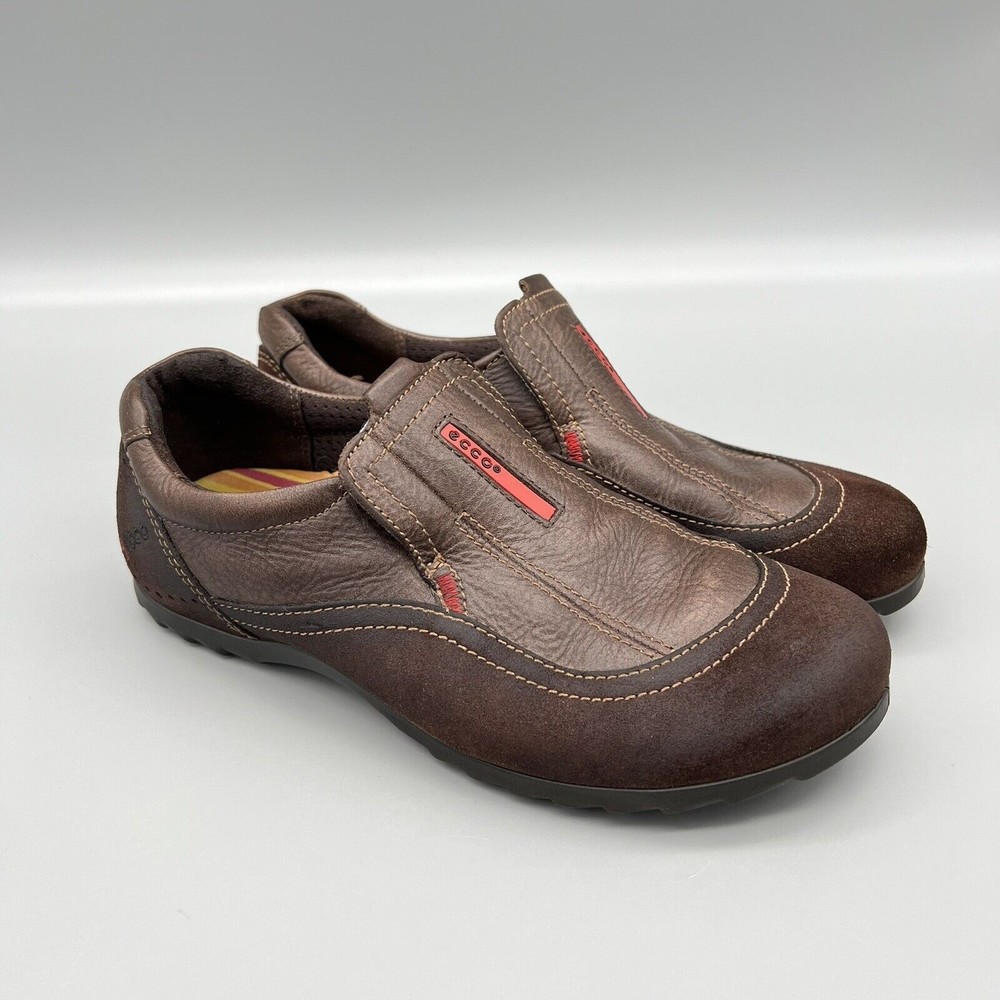 ECCO Shoes Womens Size 7 EUR 37 Brown Suede Leather Slip On Shoes EUC